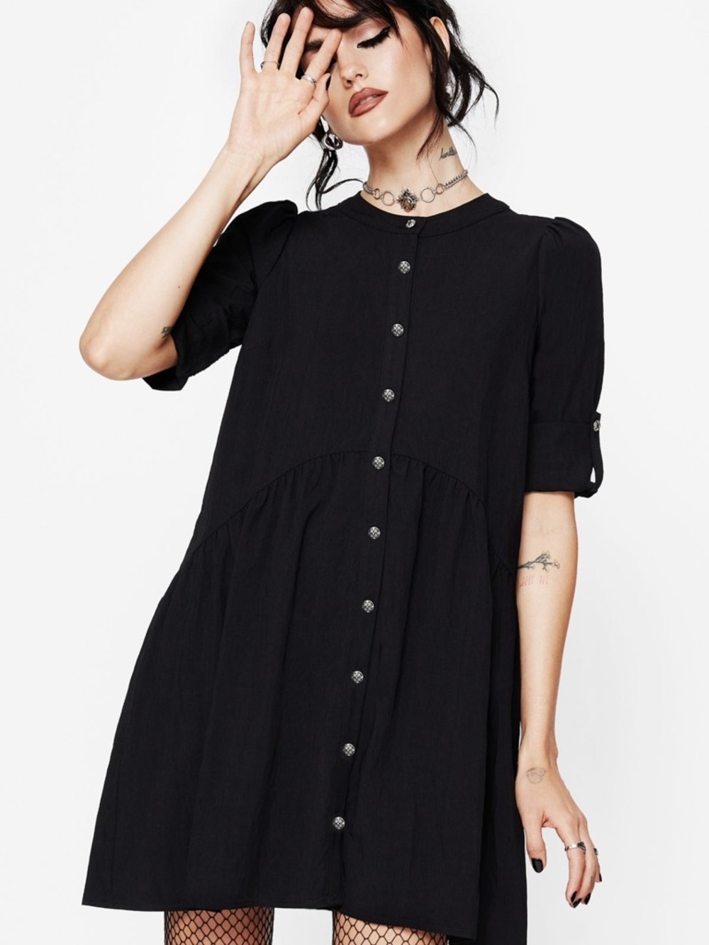 Disturbia Arden Button Down Mini Smock Dress NWT